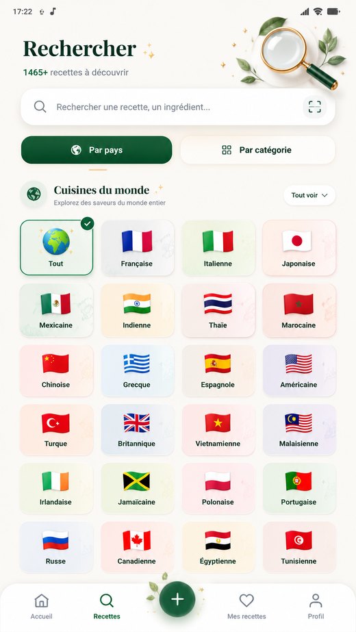 Écran de recherche par pays